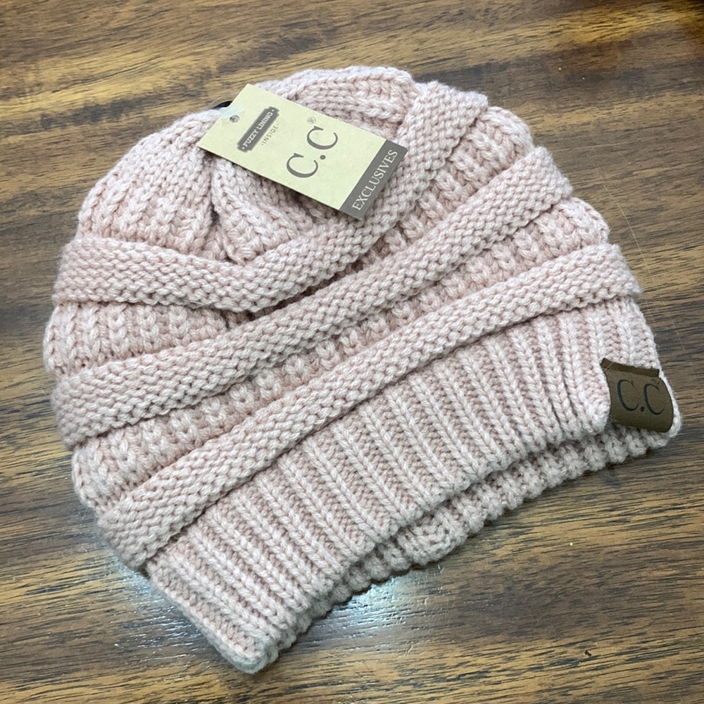 C.C Mauve Fuzzy Lined Beanie Hat OS NWT